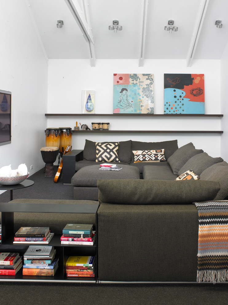 Immagine di un soggiorno design con sala della musica