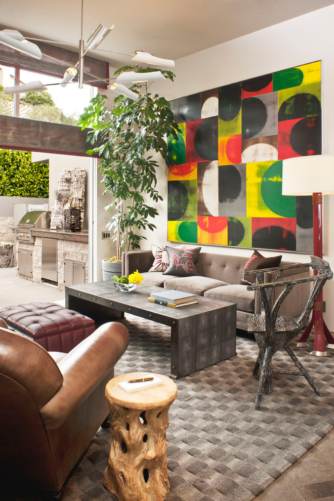 Family room - contemporary family room idea in Orange County with white walls