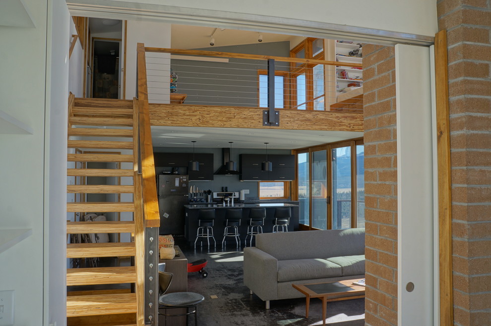Esempio di un soggiorno minimalista di medie dimensioni e stile loft con pavimento in cemento