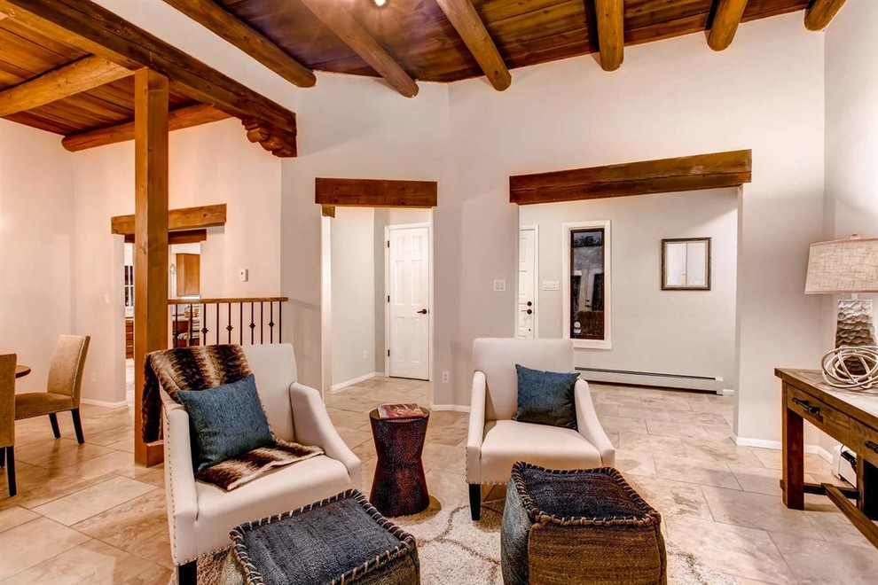 Modern Pueblo Style Home in Santa Fe Southwestern Family Room
