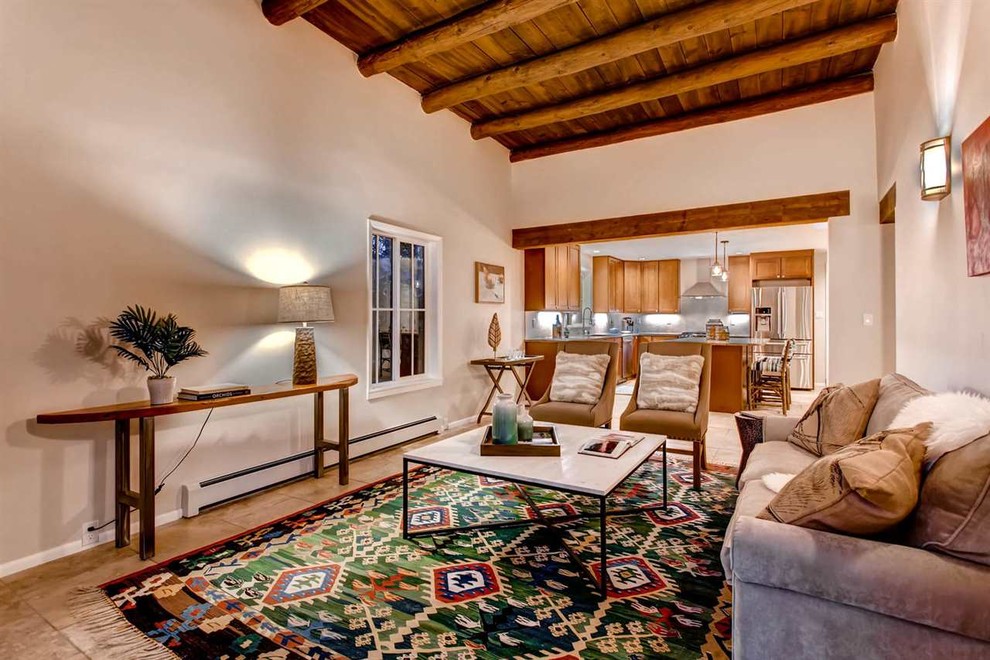 Modern Pueblo Style Home in Santa Fe Southwestern Family Room