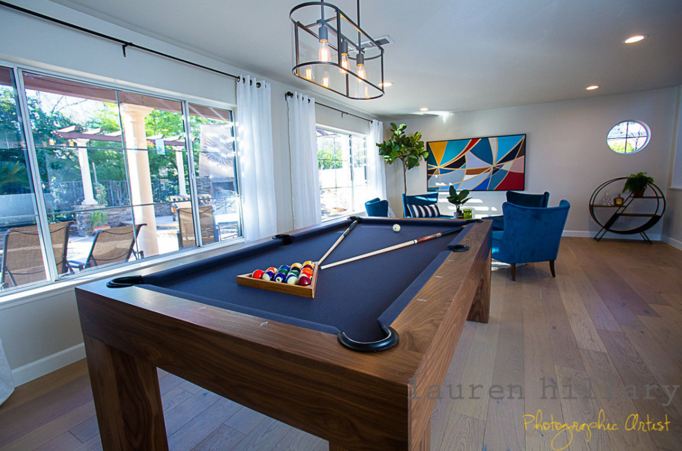 Modern Walnut Pool Table Transitional Family Room Orange County