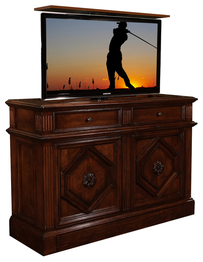 This is an example of a small traditional enclosed games room in Boston with a concealed tv.