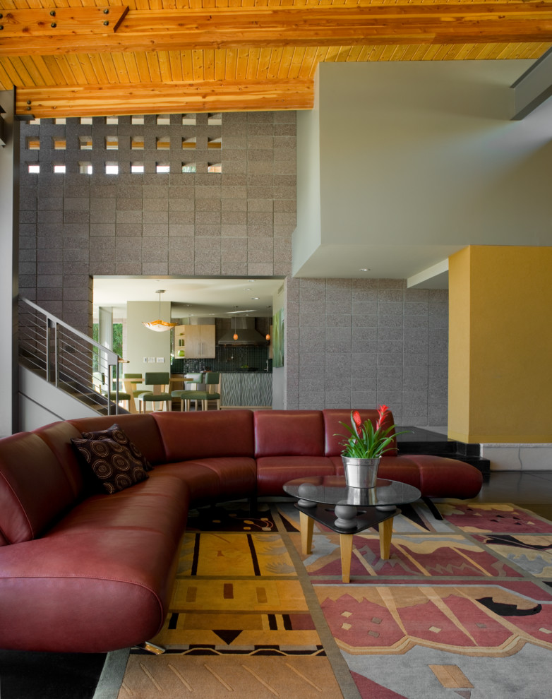 Offenes Modernes Wohnzimmer mit grauer Wandfarbe in Phoenix
