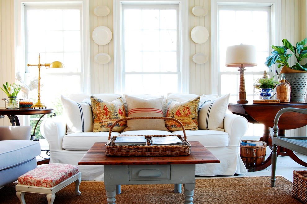 Family room - french country family room idea in New York
