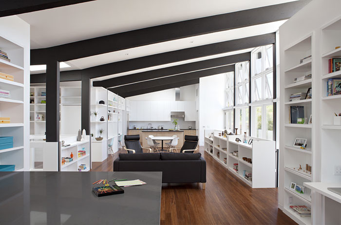 Example of a minimalist family room design in San Francisco