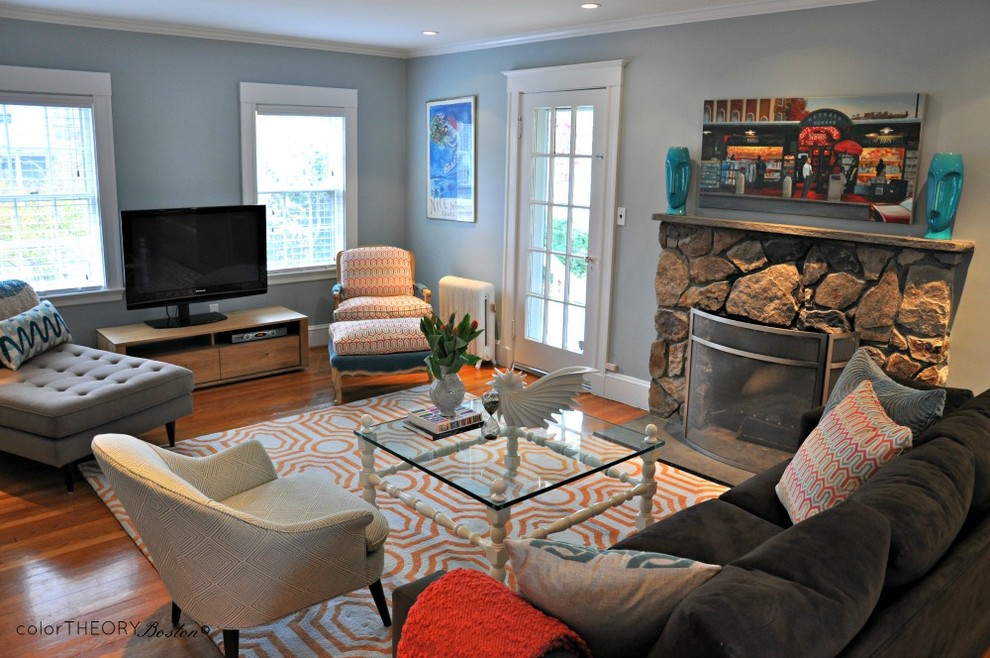 Eclectic family room photo in Boston