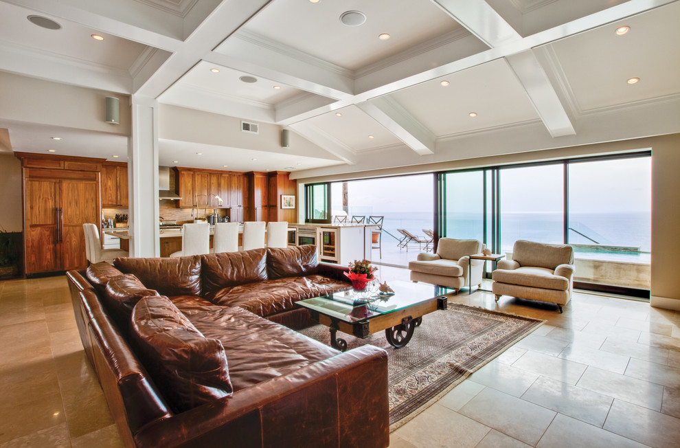 Design ideas for an expansive nautical open plan games room in Los Angeles.