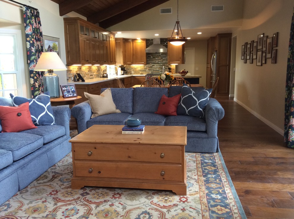 open kitchen/great room design Transitional Family Room Santa