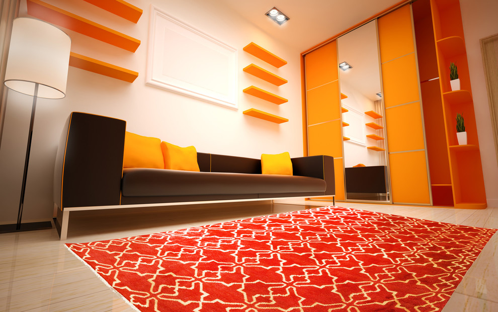 Идея дизайна: гостиная комната среднего размера в стиле модернизм