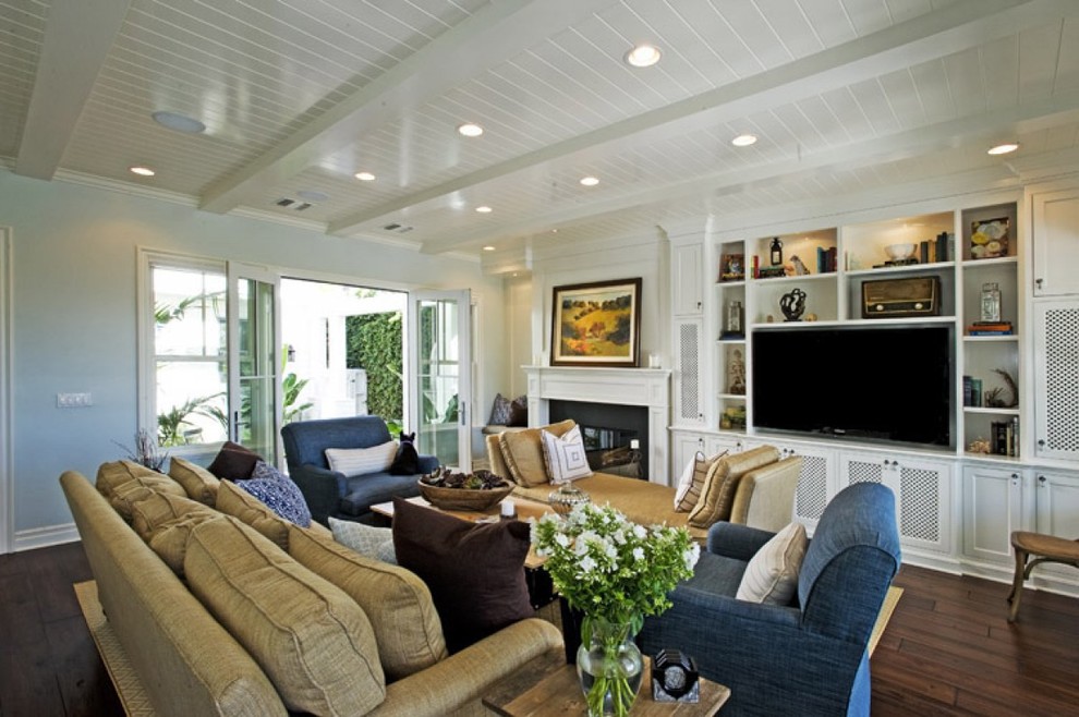 Example of a beach style family room design in Los Angeles