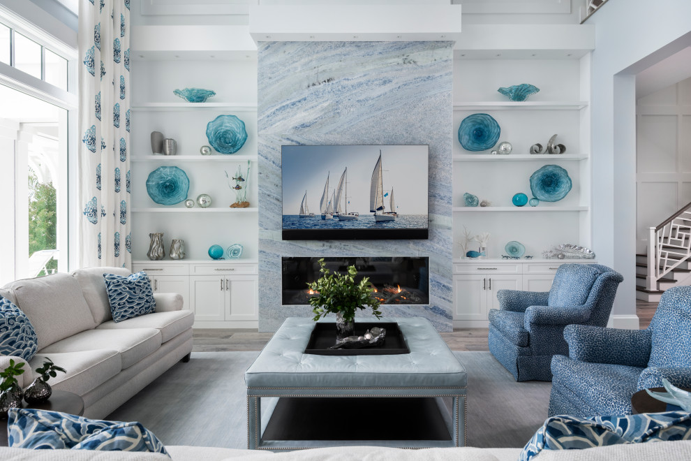 Inspiration for a large beach style games room in Other.