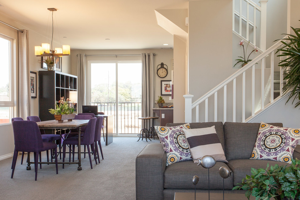 Transitional carpeted family room photo in Los Angeles with beige walls