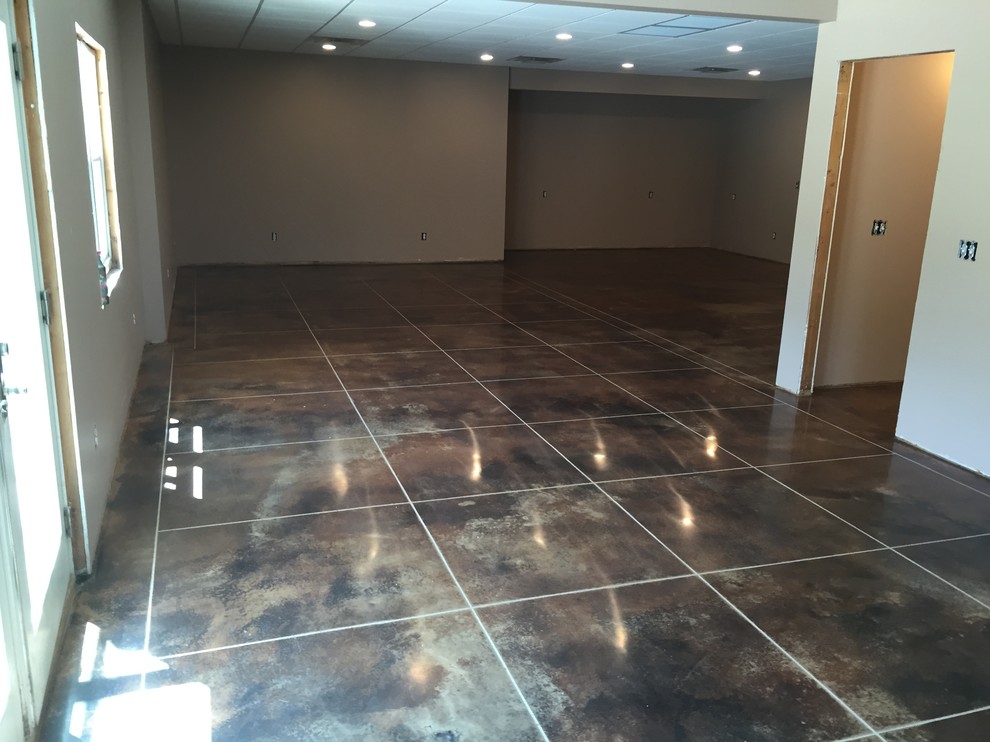 Polished And Stained Concrete With Custom Tile Cuts Contemporary Family Room Other By R Design Houzz Stained Concrete With Custom Tile Cuts, How To Cut Concrete Flooring