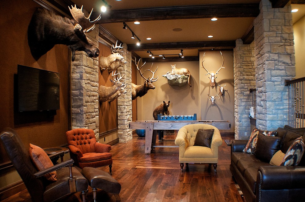 Inspiration for a rustic family room remodel in Salt Lake City