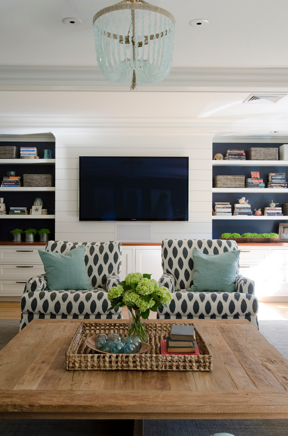 Inspiration for a coastal family room remodel in Boston