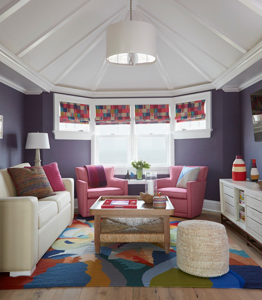 Example of a beach style family room design in New York