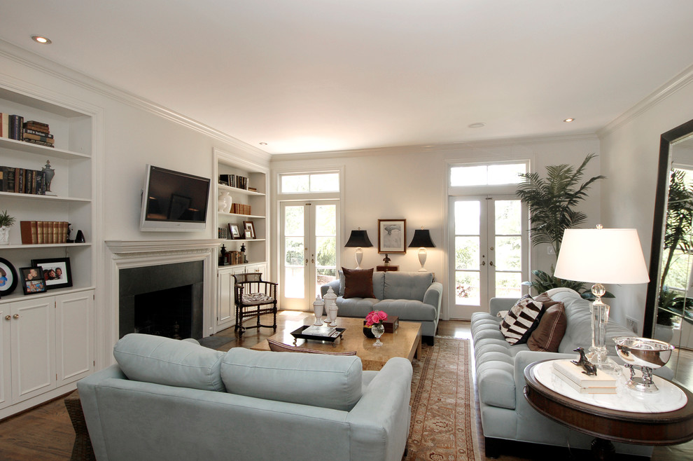 Example of a transitional family room design in Atlanta