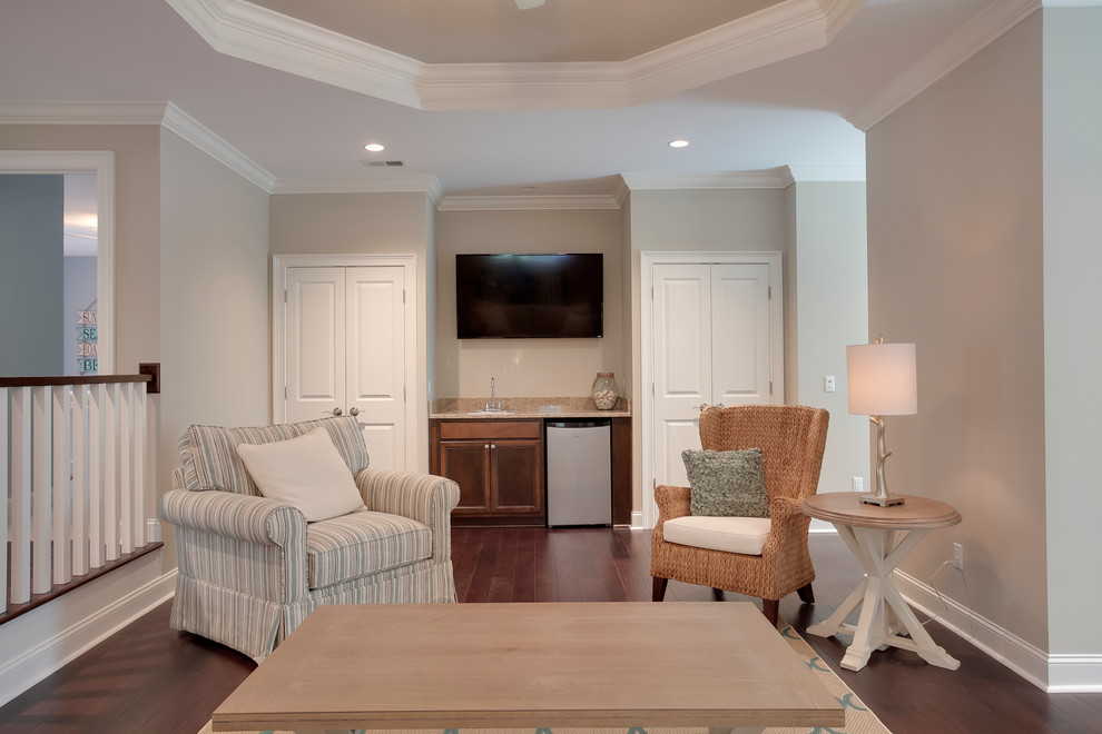 Example of a beach style family room design in Atlanta