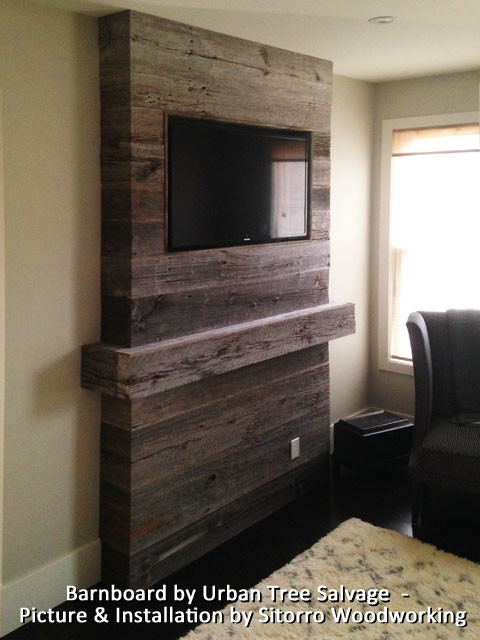 Reclaimed Barn Board Mantle and Fireplace Surround - Eclectic - Family Room  - Toronto - by Urban Tree Salvage | Houzz