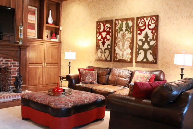 Red And Gold Formal Living Room American Traditional Family Room Dallas By Traci Connell Interiors