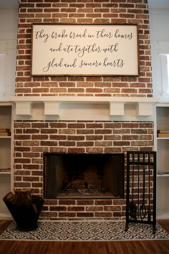 Brick Fireplace Surround Craftsman, Tile On Brick Fireplace Surround