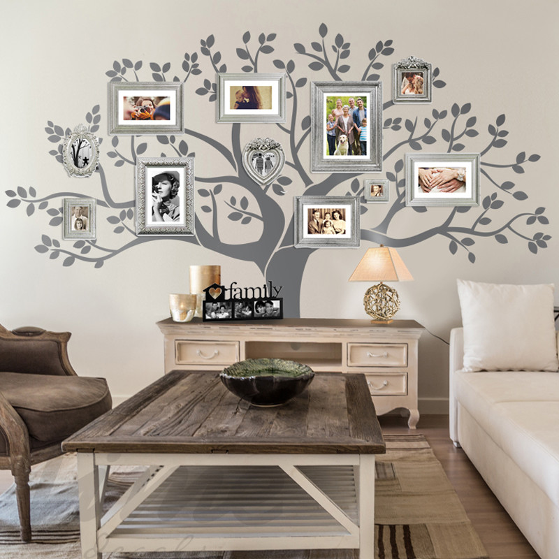 Rustic Living Room Family Tree Wall, Living Room Family Photo Wall Ideas