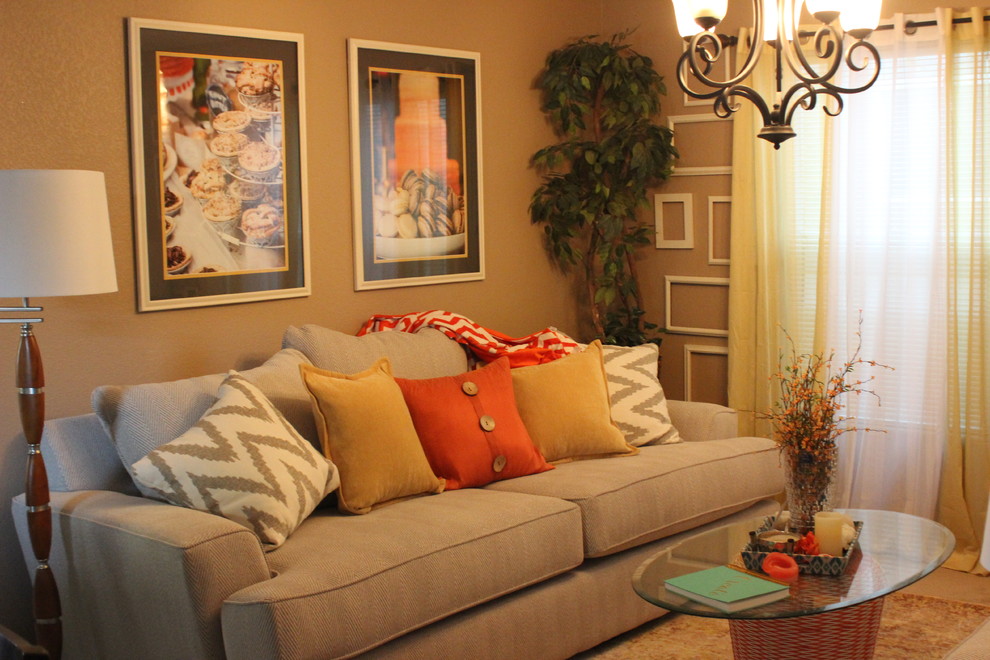 Inspiration for a transitional enclosed carpeted family room remodel in Las Vegas