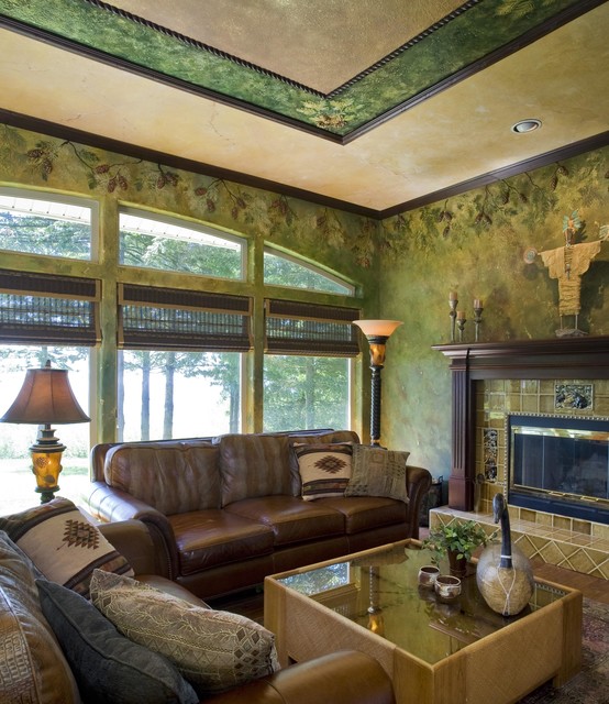 Sculptured Wall Panel Finishes Mediterranean Family Room Portland