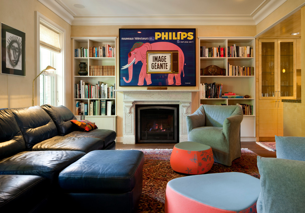 Foto di un soggiorno design con pareti gialle