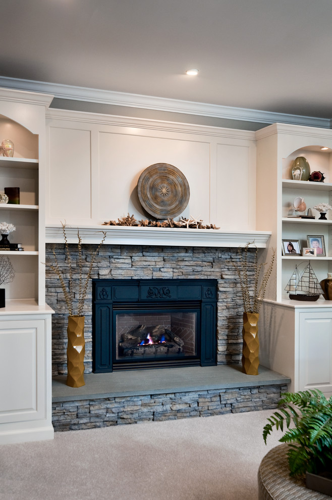Stacked Stone Fireplace Traditional, How To Diy Stacked Stone Fireplace
