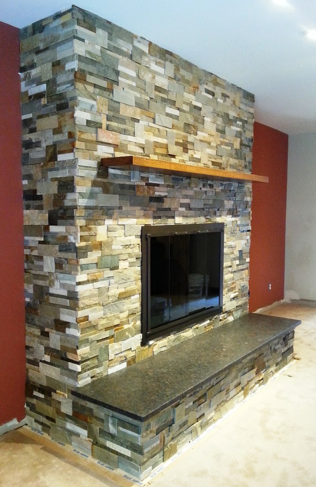 Stacked Stone Fireplace - Rustic - Family Room - Raleigh - by Neuse