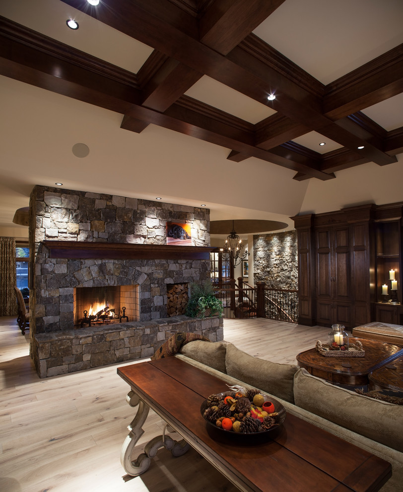 Statement Fireplace - Floor to Ceiling Stone - Rustic - Family Room