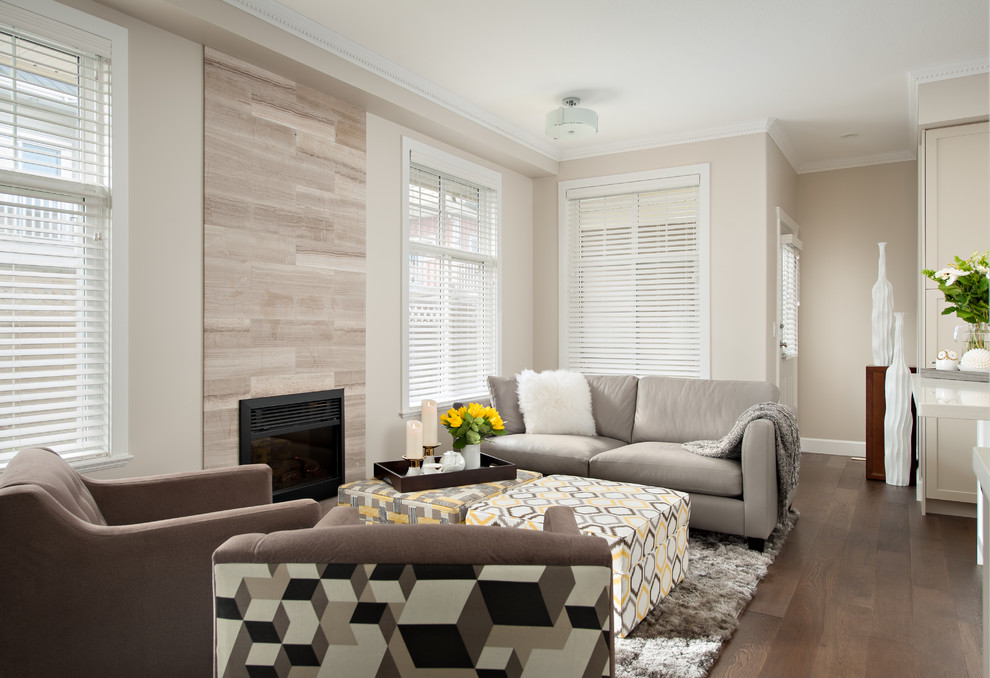 Example of a transitional family room design in Vancouver