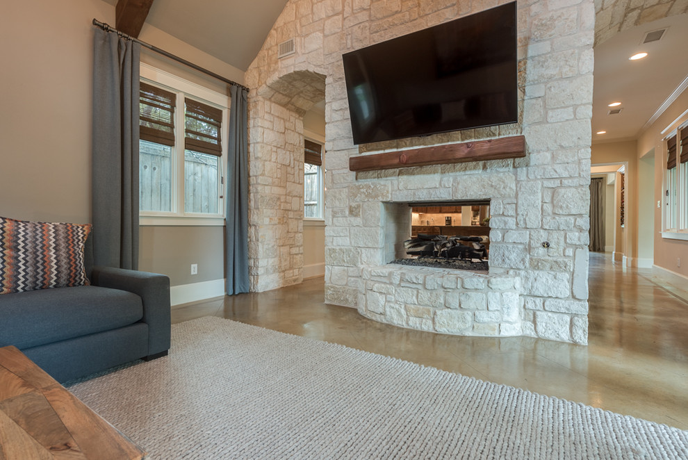 Stone Feature Wall Fireplace Transitional Family Room Dallas By Dorothy Greenlee Designs - Fireplace Remodel Dallas