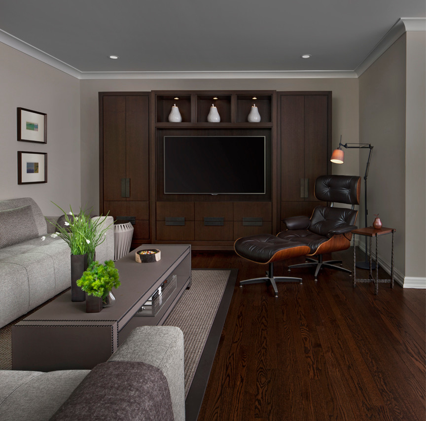 Example of a trendy family room design in Detroit