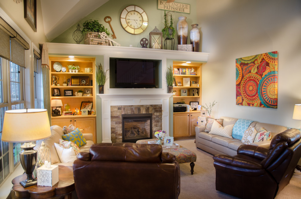 Family room - shabby-chic style family room idea in Raleigh