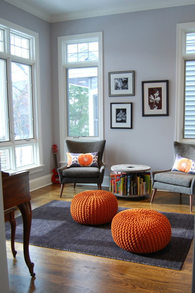 Family room - transitional family room idea in Chicago with a music area