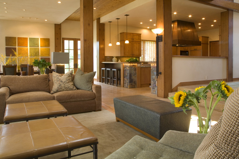 Example of a transitional family room design in Seattle