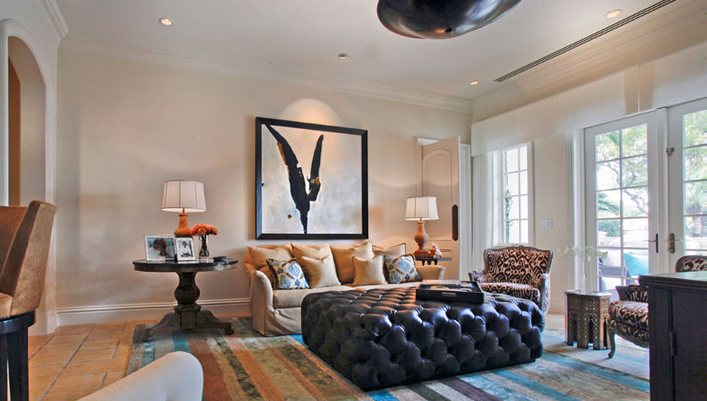 Modelo de sala de estar clásica grande con moqueta y suelo multicolor