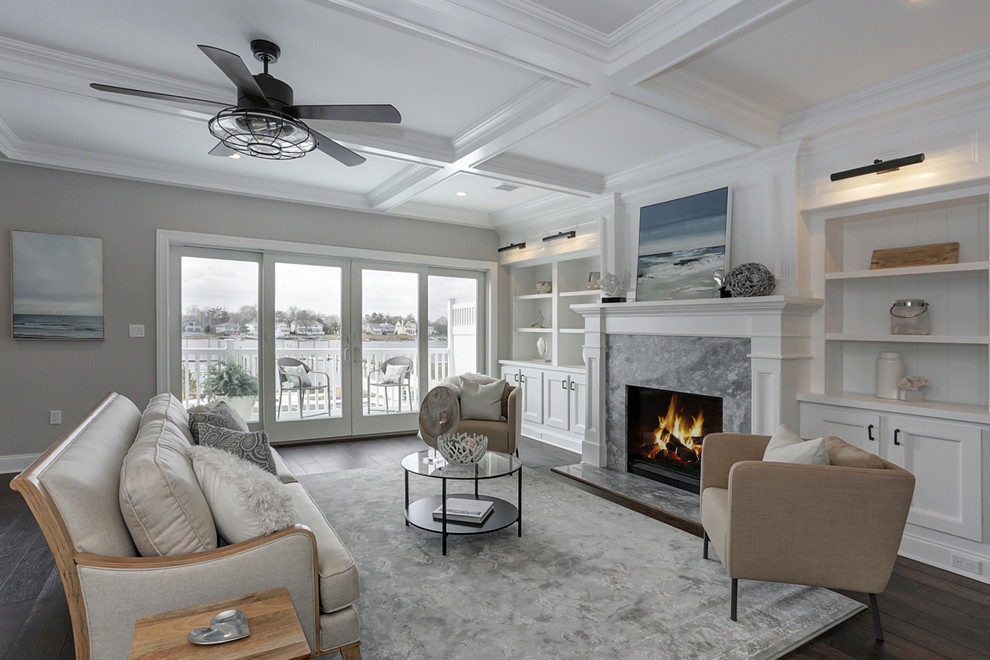 Example of a beach style family room design in New York