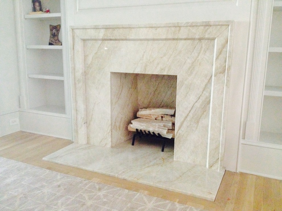 Taj Mahal Quartzite Fireplace Family Room Atlanta by Miami Circle