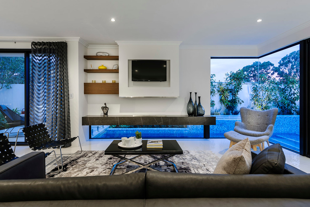 Example of a trendy family room design in Perth