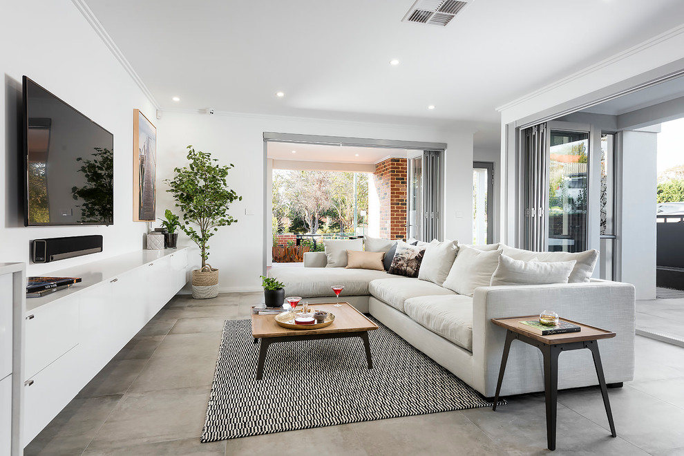 Example of a trendy family room design in Perth