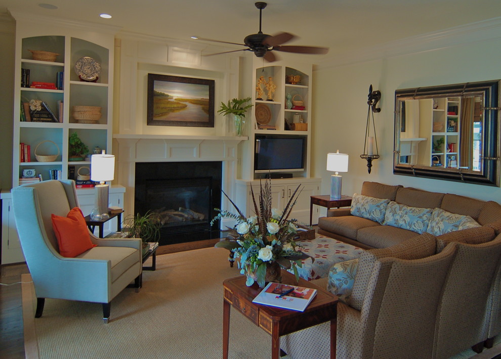 Modelo de sala de estar clásica con todas las chimeneas y alfombra