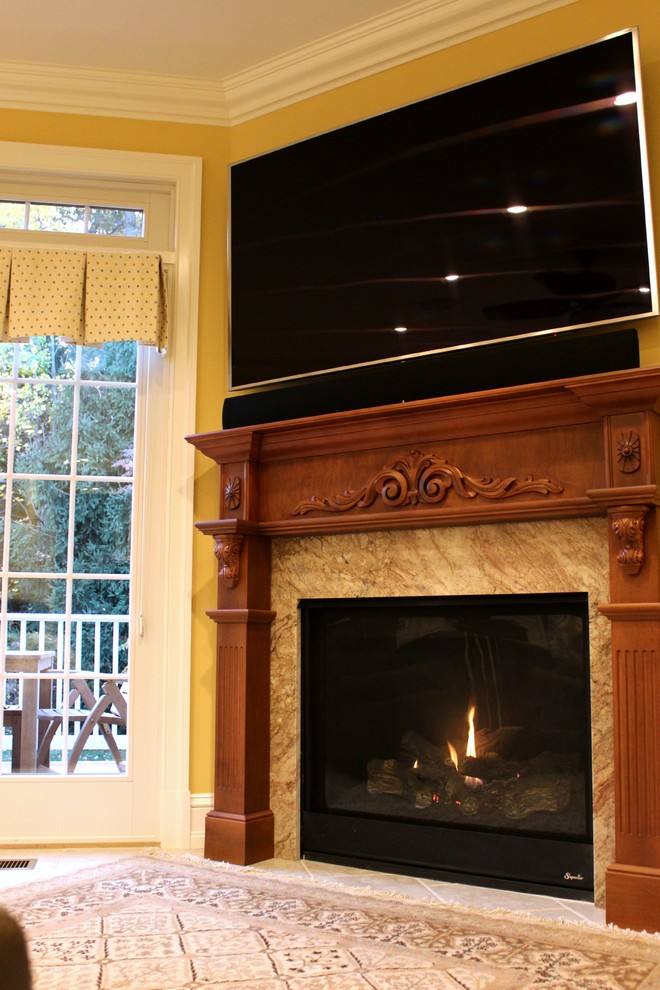 Traditional Mediterranean Custom Brown Maple Fireplace Mantel with ...