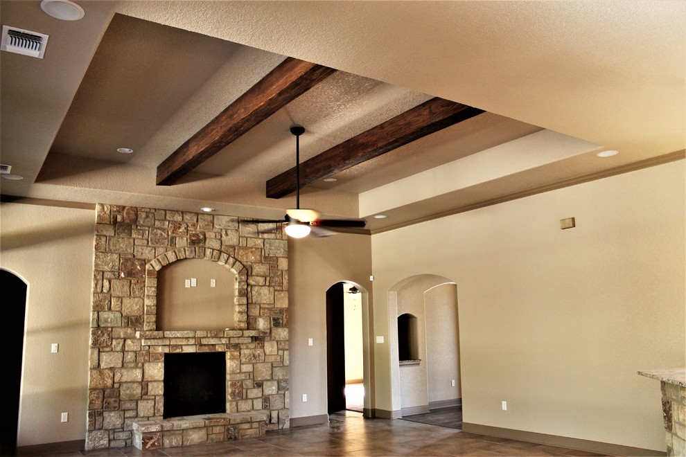 Tray Ceiling with Faux Wood Beams - Traditional - Family Room - Other ...