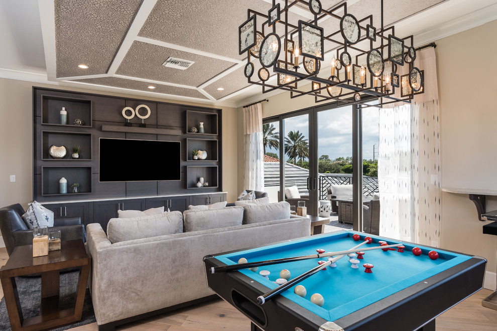 Example of a minimalist family room design in Miami