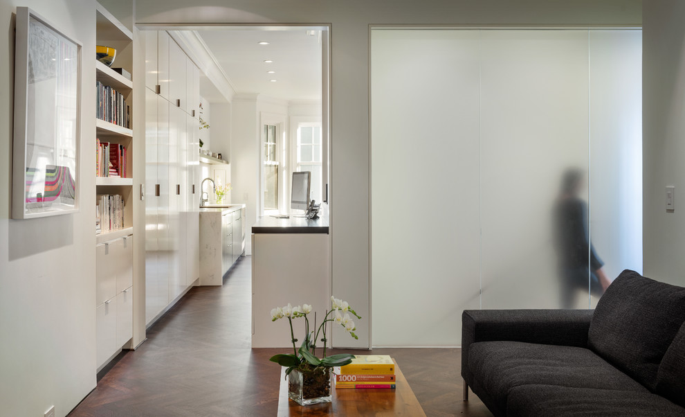 Modernes Wohnzimmer mit weißer Wandfarbe in San Francisco