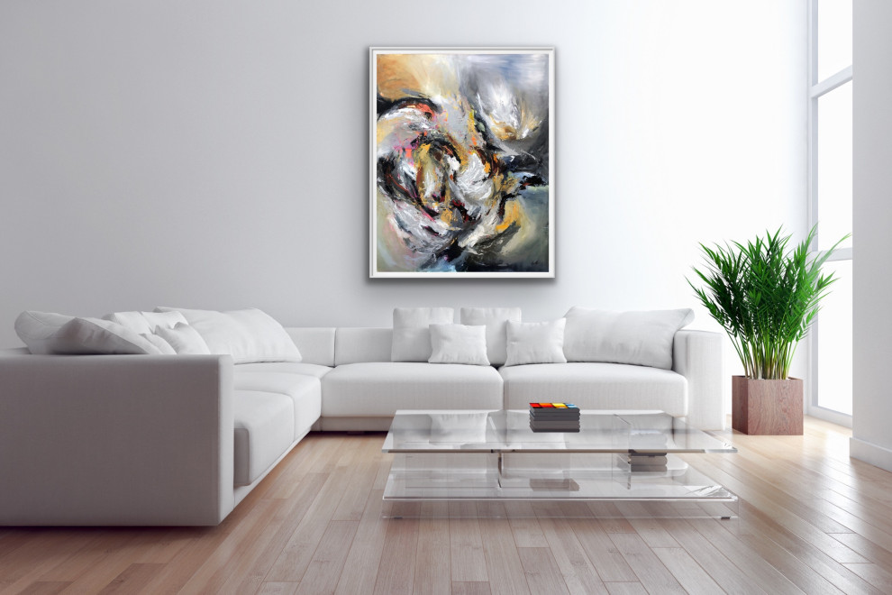 white abstract art Modern Contemporary Paintings for Family Room
